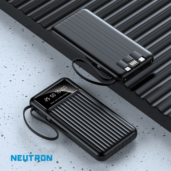 Neutron 10.000 Mah Kablolu Dijital Göstergeli El Feneri Özellikli Powerbank - Siyah - NTL-PB-13N4