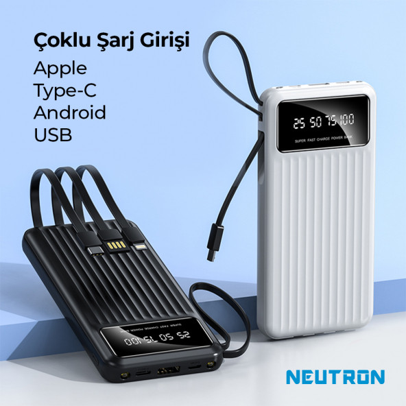 Neutron 10.000 Mah Kablolu Dijital Göstergeli El Feneri Özellikli Powerbank - Siyah - NTL-PB-13N4 - 3