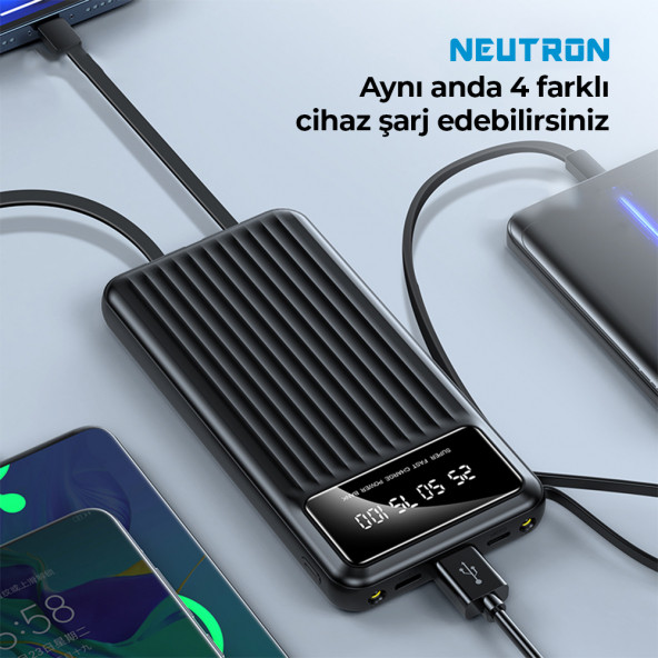 Neutron 10.000 Mah Kablolu Dijital Göstergeli El Feneri Özellikli Powerbank - Siyah - NTL-PB-13N4 - 6