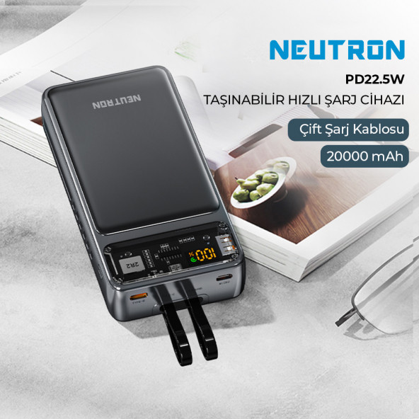 Neutron 20.000 MaH Type-C iPhone Hızlı Şarj Teknolojili Akım Korumalı Powerbank - Siyah - NTL-PB-22F2