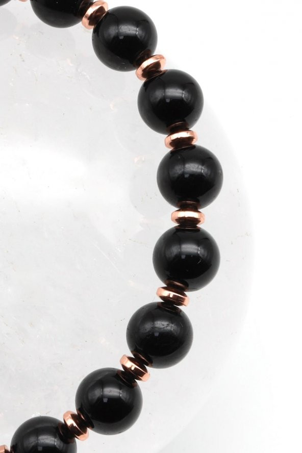 Siyah Turmalin - Hematit Doğal Taş Makrome Örme Bileklik - Resim 2