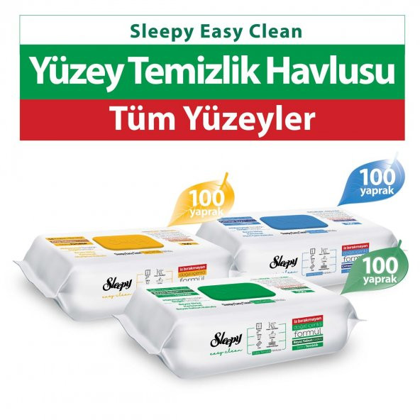 Sleepy Easy Clean Beyaz Sabun Katkılı+Çamaşır Suyu Katkılı+Arap Sabunu Katkılı Temizlik Havlusu 3x100 (300 Yaprak)