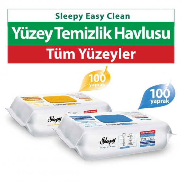 Sleepy Easy Clean Arap Sabunu + Çamaşır Suyu Katkılı Yüzey Temizlik Havlusu 100+100 (200 Yaprak)
