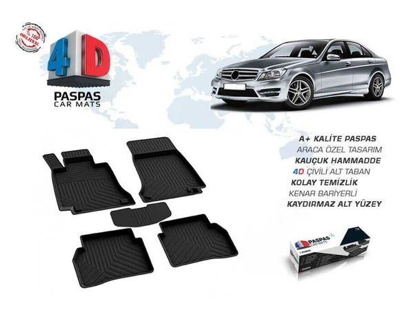 OMSA Mercedes C Class W204 4D Havuzlu Paspas Siyah 2007-2014 Arası