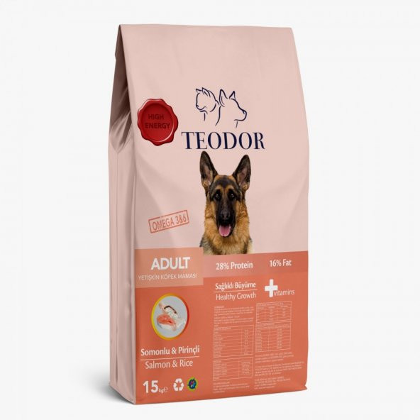 Teodor adult yetişkin köpek maması somonlu pirinçli yüksek enerjili 15 kg