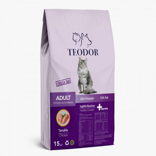 Teodor adult yetişkin kedi maması tavuklu 15 kg