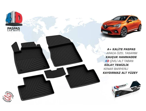 OMSA Renault Clio 5 4D Havuzlu Paspas Siyah 2019 ve Sonrası
