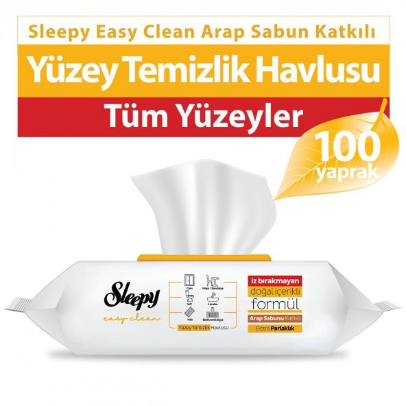 Sleepy Easy Clean Yüzey Temizlik Havlusu Arap Sabun Katkılı 100 Yaprak 10 Paket