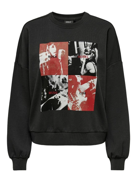 ONLY Bayan Önü Baskılı Bisiklet Yaka Sweatshirt 15312656 - Resim 6