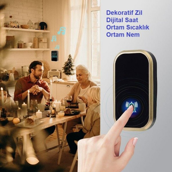 UpWay Kablosuz Pil Gerektirmeyen Kapı Zili Dijital Ekran Saat Derece Nem Göstergeli - 5