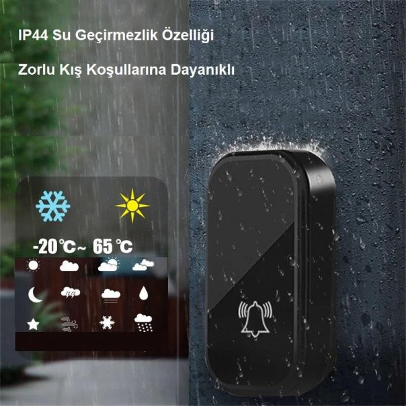 UpWay Kablosuz Pil Gerektirmeyen Kapı Zili Dijital Ekran Saat Derece Nem Göstergeli - 6