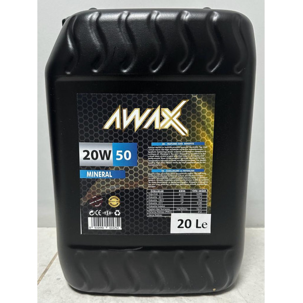 AWAX 20W50 motor yağı 20 LT Üretim Yılı:2025