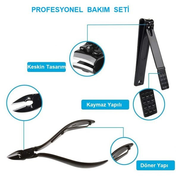 UpWay Deri Çantalı 18 Parça Paslanmaz Çelik Manikür Pedikür Yüz Bakım Seti - 3