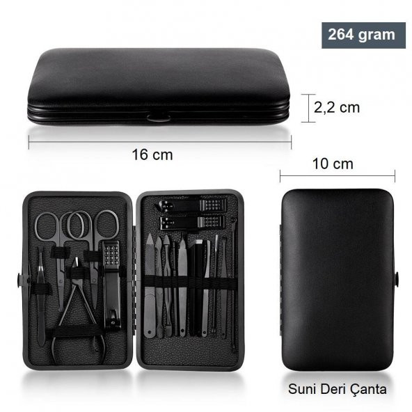 UpWay Deri Çantalı 18 Parça Paslanmaz Çelik Manikür Pedikür Yüz Bakım Seti - 5
