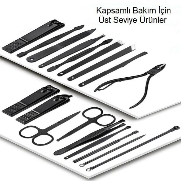 UpWay Deri Çantalı 18 Parça Paslanmaz Çelik Manikür Pedikür Yüz Bakım Seti - 7