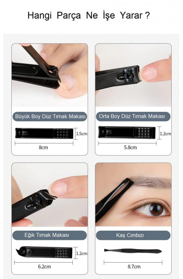 UpWay Deri Çantalı 18 Parça Paslanmaz Çelik Manikür Pedikür Yüz Bakım Seti - 8