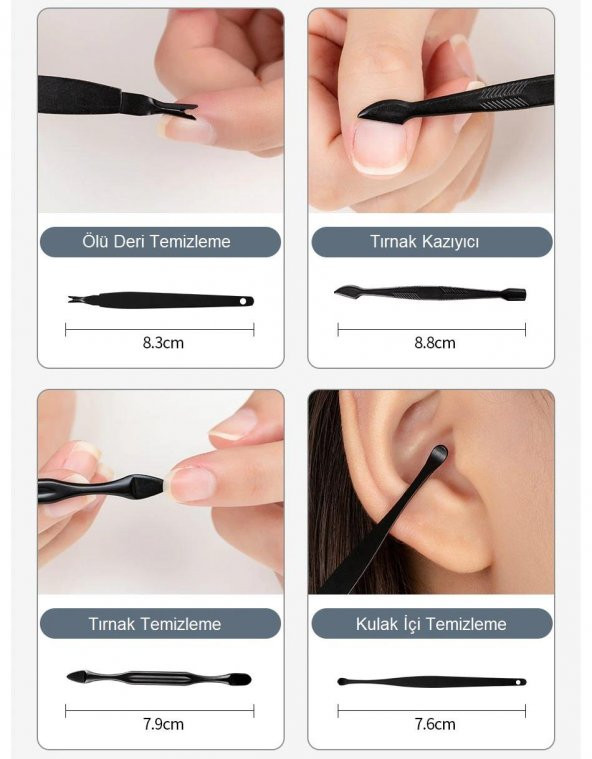 UpWay Deri Çantalı 18 Parça Paslanmaz Çelik Manikür Pedikür Yüz Bakım Seti - 9