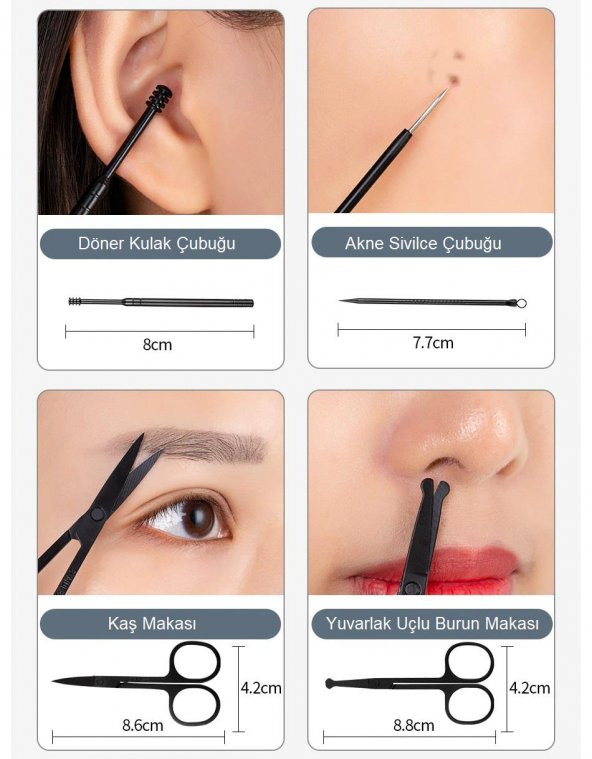 UpWay Deri Çantalı 18 Parça Paslanmaz Çelik Manikür Pedikür Yüz Bakım Seti - 10