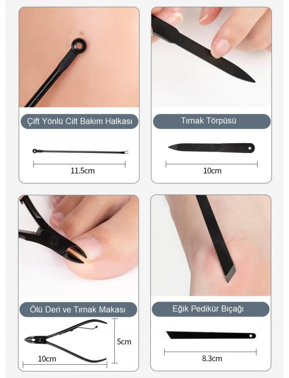 UpWay Deri Çantalı 18 Parça Paslanmaz Çelik Manikür Pedikür Yüz Bakım Seti - 11