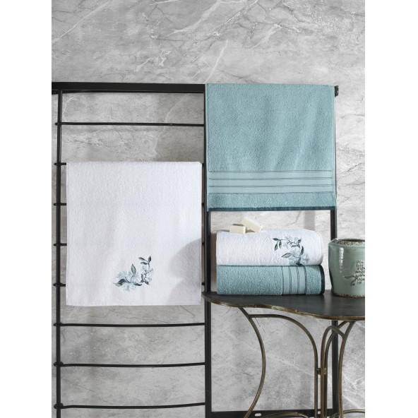 Colorful Hamam Seti  Havlu Mint-beyaz 4 Lü