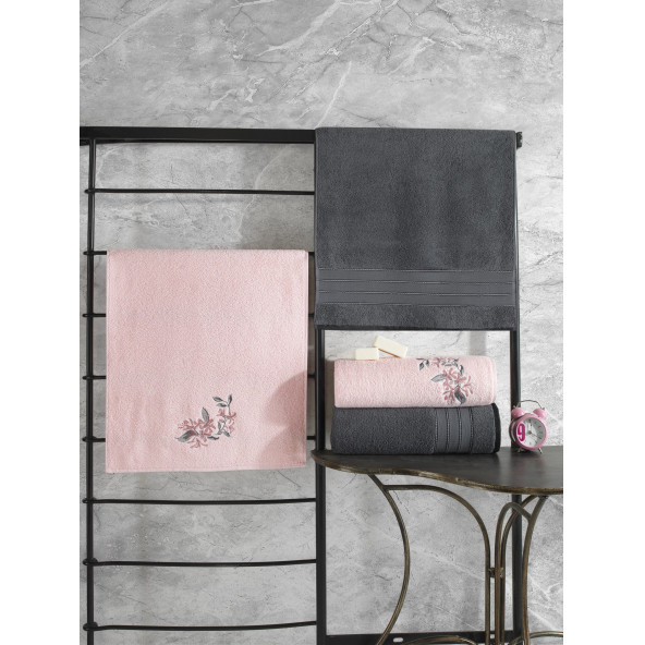 Colorful Hamam Seti 4 Lü Havlu Antrasit-açık Pembe