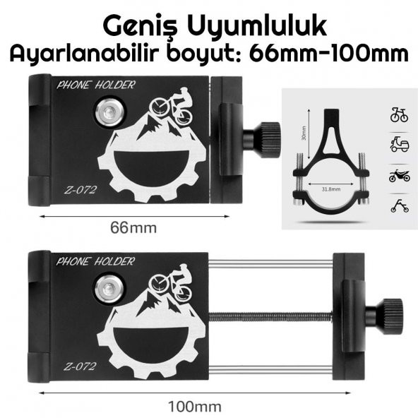 UpWay Alüminyum Bisiklet Motosiklet Universal Ayarlanabilir Cep Telefonu Gidon Tutucu - 5
