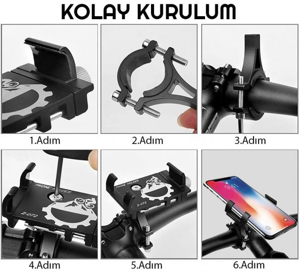 UpWay Alüminyum Bisiklet Motosiklet Universal Ayarlanabilir Cep Telefonu Gidon Tutucu - 8
