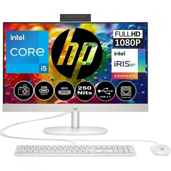 Hp 24-CR0051NT I5-1335U 64GB Ram 2tb SSD Intel Iris Xe Graphics 23.8 Inç Fhd Windows 11 Home All In One Pc Beyaz 80C02EA