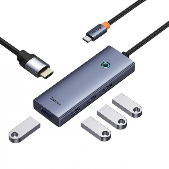 Baseus 5in1 Type-C Dönüştürücü HUB Multifonksiyonal  4x USB3.0 4K@30Hz HDMI Görüntü Aktarım Dock Station