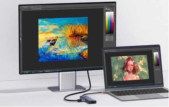 Baseus Led Işıklı 5in1 Type-C Dönüştürücü Hub 4K HDMI 4xUSB3.0 5 Gbps Veri Aktarım Type-C Hub Dock - 3