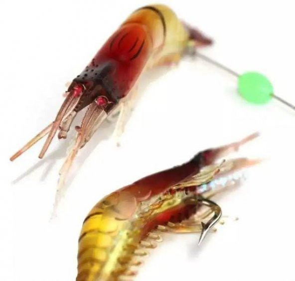 Karides Shrimp Sahte Silikon Balık Yemi Fosforlu Kancalı 9.5 Cm 6.3 gr Kırmızı - 4
