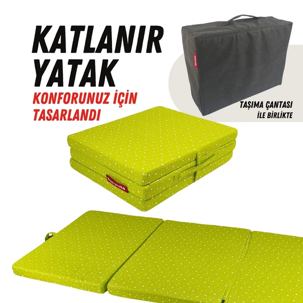 Xpermate Katlanır Yatak Yer Yatağı Çantalı Katlanır Sünger Yatak Misafir Yatağı 80X180X8 Yeşil