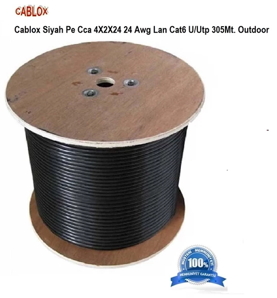 Cablox Siyah PE CCA 4X2X24 24 AWG LAN CAT6 U/UTP 305M Outdoor