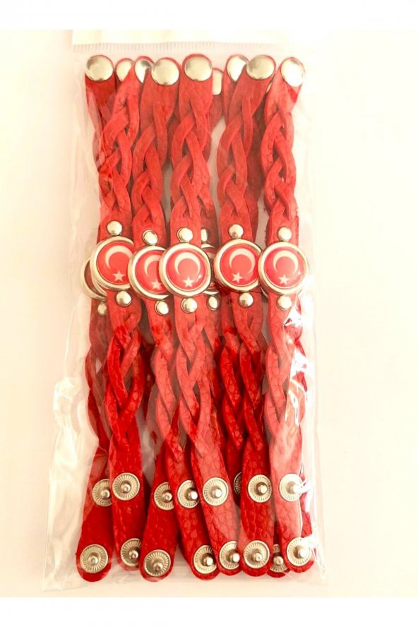 Türk Bayraklı Örgü Bileklik 12 Adet - 2