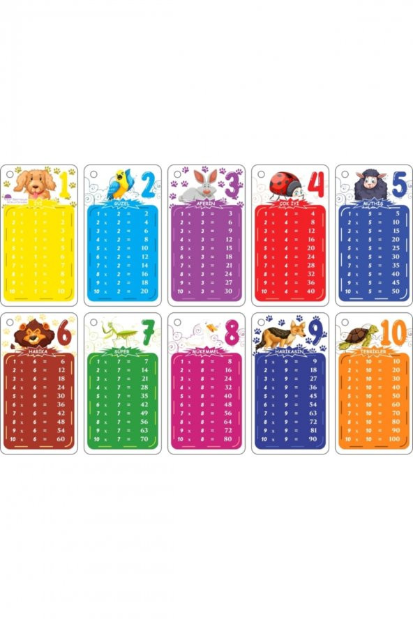 Çarpım Tablosu Zincir Ezber Kartları Selefon Kaplama 10 lu Paket - 3
