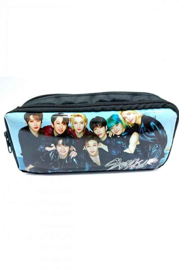Stray Kids Temalı Resimli Çift Gözlü Kumaş Kalem Kutusu ( Kalemlik ) - 2