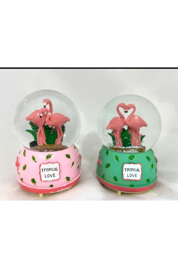 Büyük Boy Sevimli Flamingolar Işıklı Otomatik Üflemeli Kar Küresi ürün görseli 1