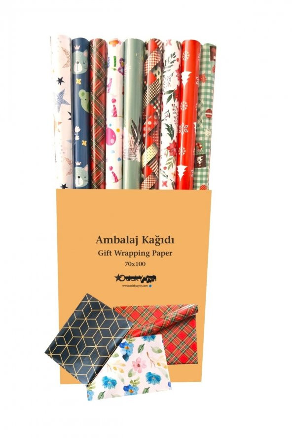 Desenli Renkli Ambalaj Kağıdı 70x100 Büyük Stand 75 Adet ürün görseli 1