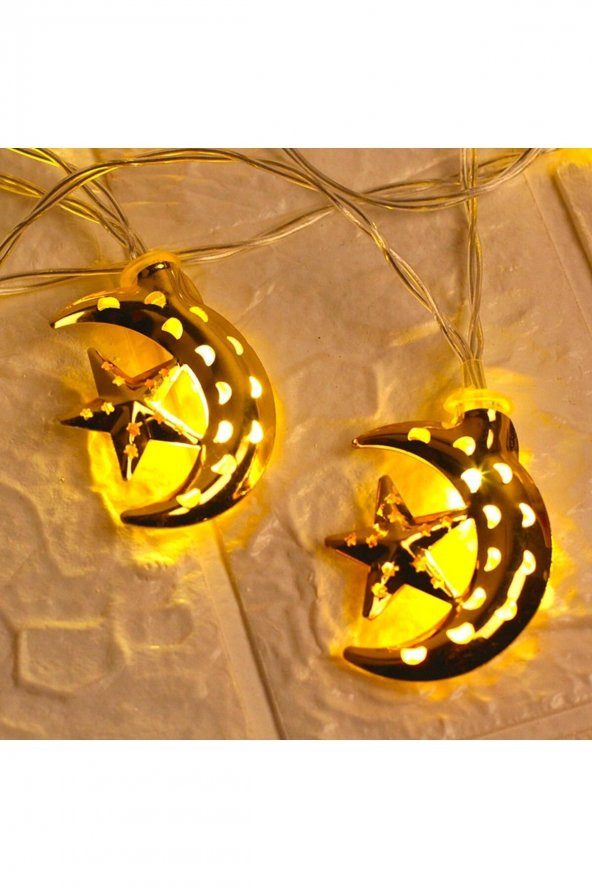 Şeffaf Kablolu Ay Yıldız Şeklinde 3 Metre Günışığı Pilli Led ürün görseli 1