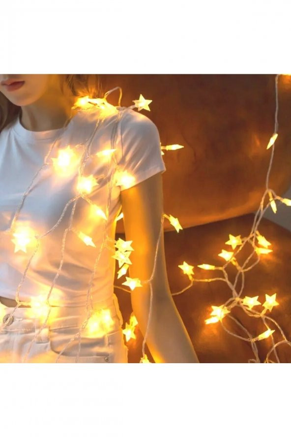 Şeffaf Kablolu Yıldız Şeklinde 3 Metre Günışığı Pilli Led ürün görseli 1