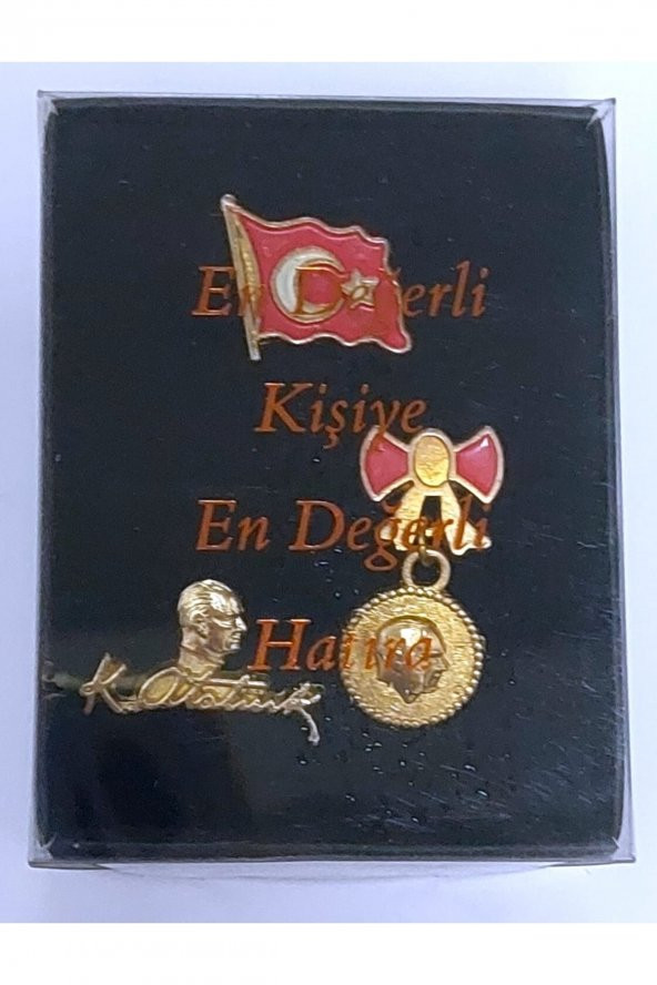 Özel Kutusunda Atatürk Ve Türk Bayrağı Rozet Takımı - Resim 2