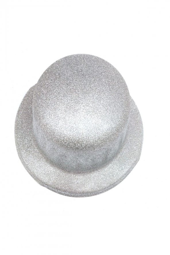 Gümüş Renk Yuvarlak Plastik Parti Şapkası Simli