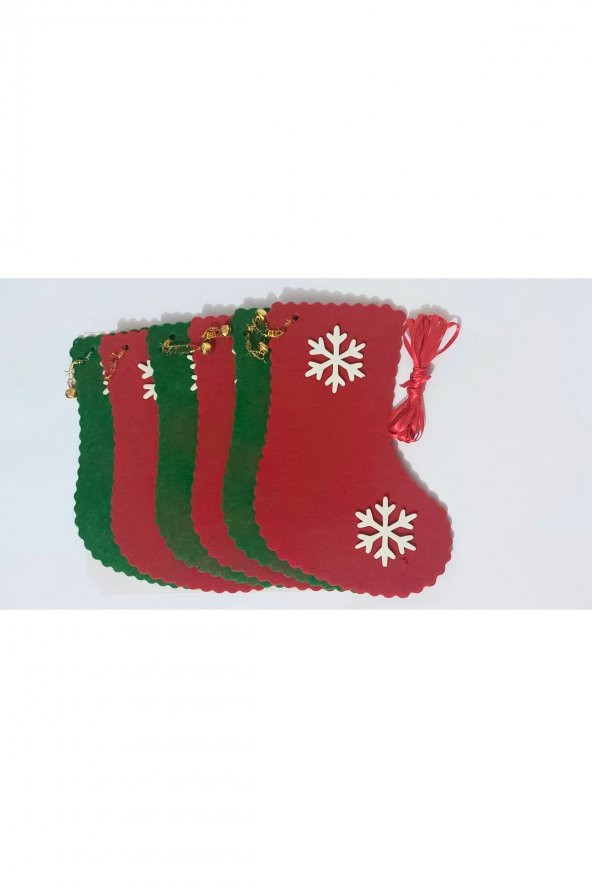 Yılbaşı Süsü Keçe Süs Kırmızı Yeşil 6 Li Patik Dekor