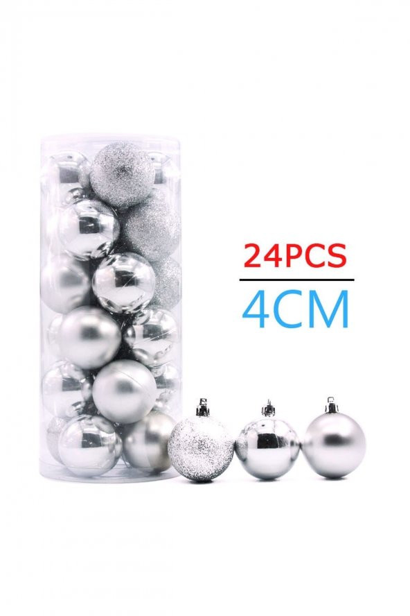 Gümüş Yılbaşı Topu 24lü 4 Cm ürün görseli 1