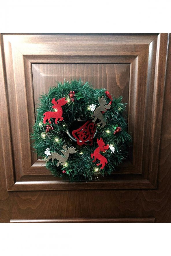 Yılbaşı Kapı Süsü Ledli Çelenk 30 cm - 2