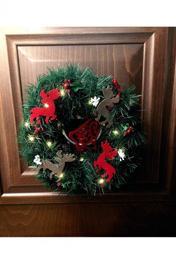 Yılbaşı Kapı Süsü Ledli Çelenk 30 cm - 3