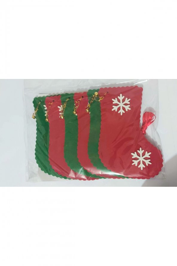 Yılbaşı Süsü Keçe Süs Kırmızı Yeşil 6 Li Patik Dekor - 2