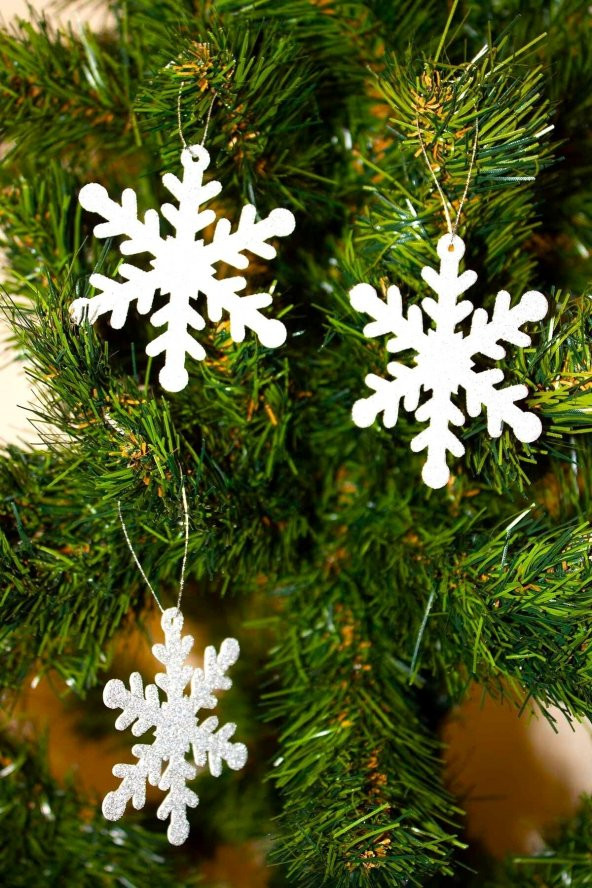 Mini Beyaz Kar Taneleri Simli Eva Ağaç Ve Hediye Süsü 6x6cm 6lı