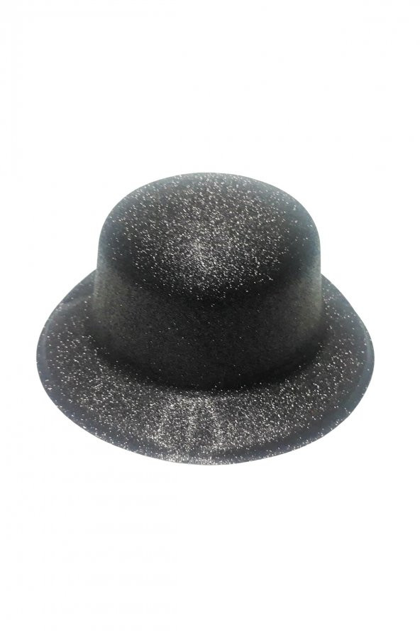 Siyah Renk Yuvarlak Plastik Parti Şapkası Simli ürün görseli 1