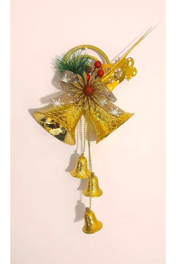 Yılbaşı Kapı Süsü 3 Lü Büyük Çan Gold